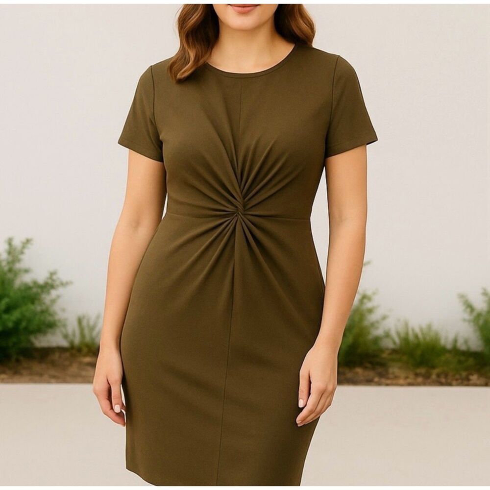 Seed Heritage Women’s Olive Green Twist Front Dress Size L Cotton Blend